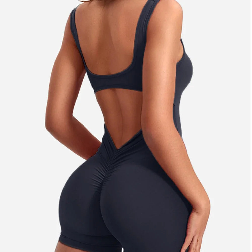 Women's Sleeveless Backless Yoga Bodysuit with High Waist Leggings - One Piece Fitness Set