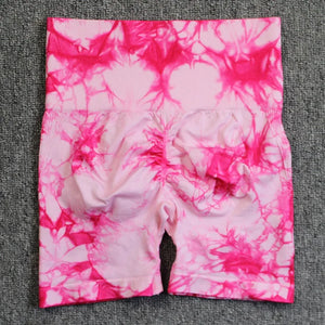 High Waist Seamless Tie Dye Bleach Butt Lift Sport Shorts for Women - Summer Yoga Fitness Cycling Gym Shorts