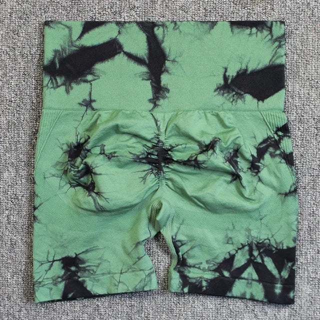 High Waist Seamless Tie Dye Bleach Butt Lift Sport Shorts for Women - Summer Yoga Fitness Cycling Gym Shorts