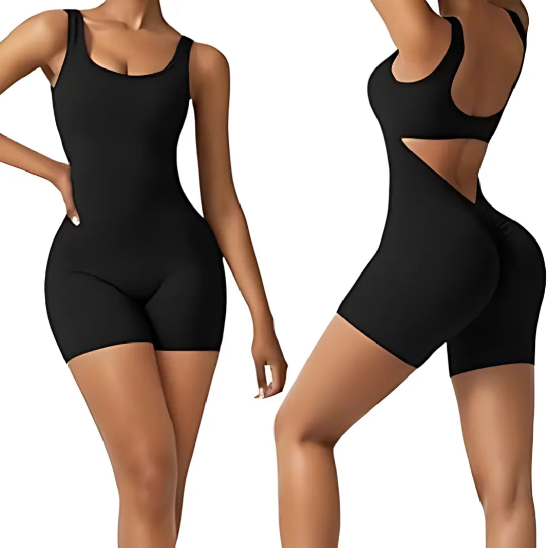 Women's Sleeveless Backless Yoga Bodysuit with High Waist Leggings - One Piece Fitness Set