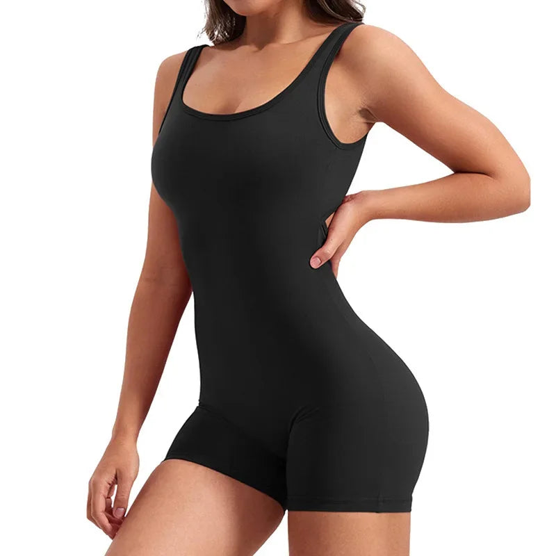 Women's Sleeveless Backless Yoga Bodysuit with High Waist Leggings - One Piece Fitness Set